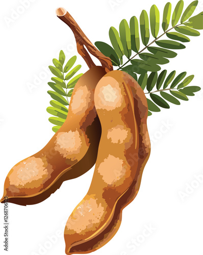 Tamarind isolated on a transparent or white background, vector illustration