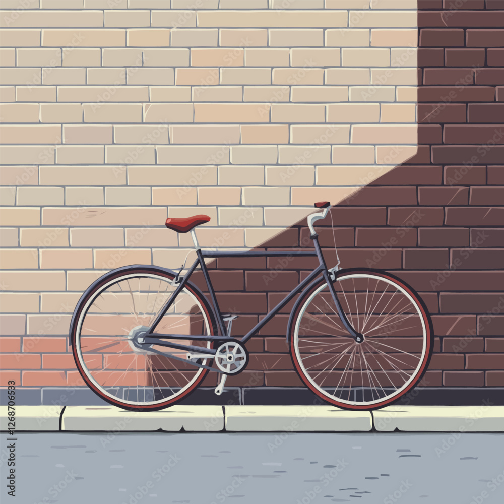A simple bicycle resting against a textured brick wall, urban scene. A simple bicycle resting against a textured brick wall, urban scene.