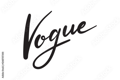 Vogue lettering text heading. Fashion postcard or banner. Vogue word vintage italic handwritten style clipart element.