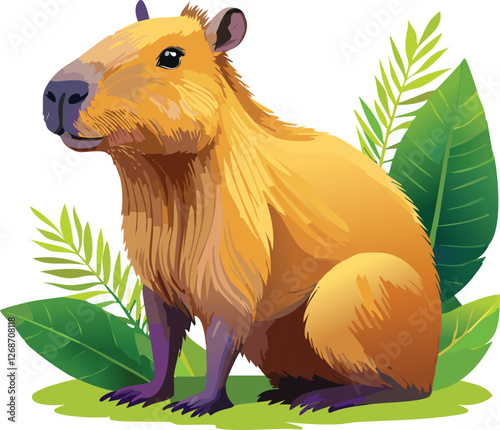 Capybara isolated on a transparent or white background, vector illustration