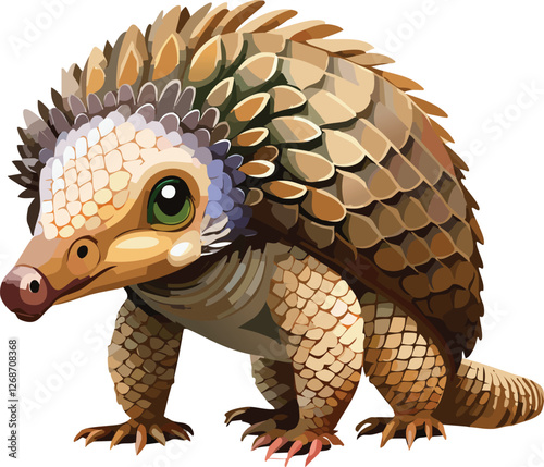 Pangolin isolated on a transparent or white background, vector illustration