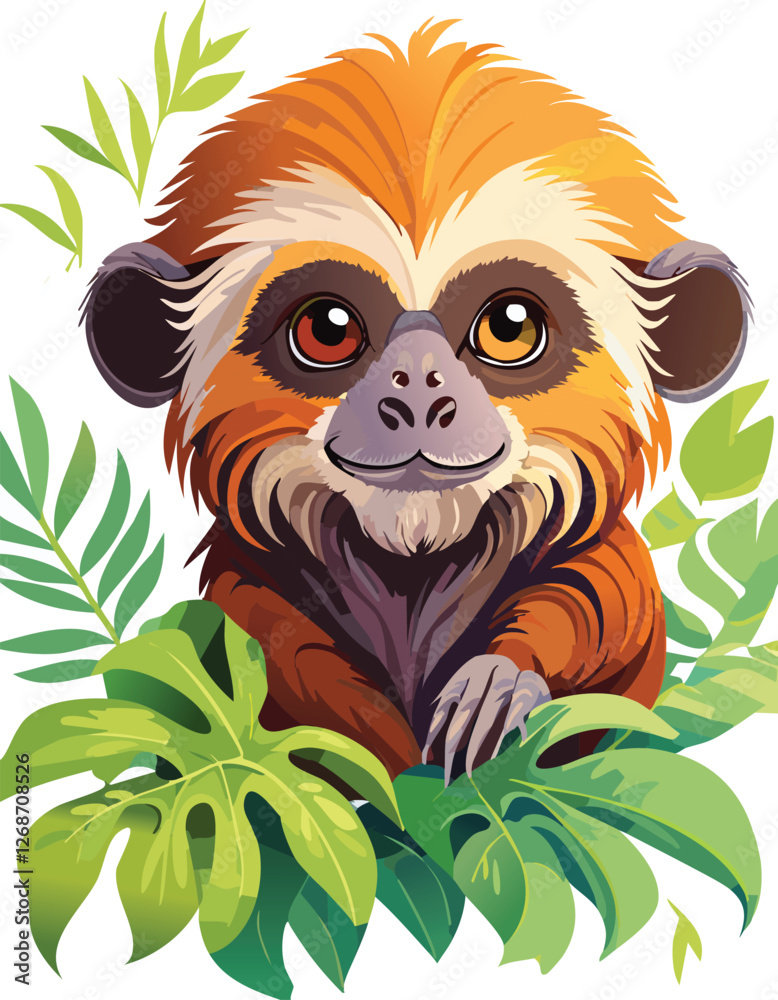 Obraz premium Tamarin isolated on a transparent or white background, vector illustration