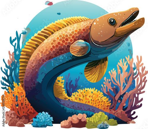 Moray Eel isolated on a transparent or white background, vector illustration