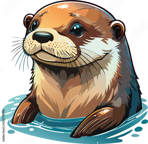 Sea Otter isolated on a transparent or white background, vector illustration