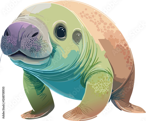 Manatee isolated on a transparent or white background, vector illustration