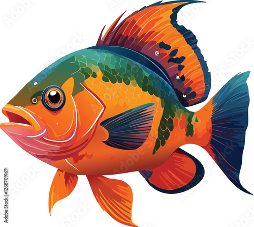 Oscar Fish isolated on a transparent or white background, vector illustration