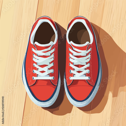 A pair of casual sneakers neatly placed on a wooden floor.