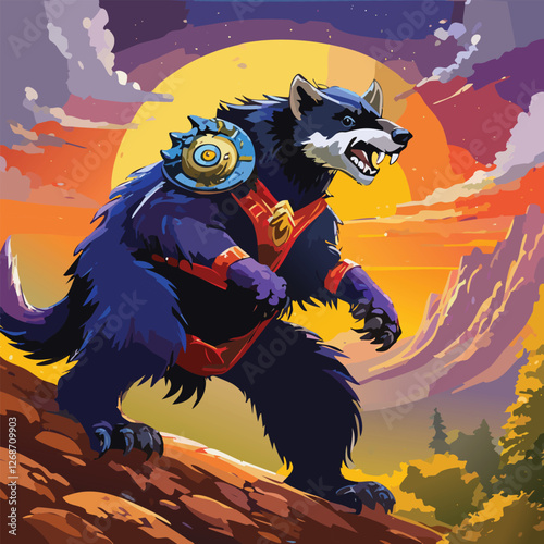 Wolverine of the Wild in a Breathtaking Scenery, vector illustration