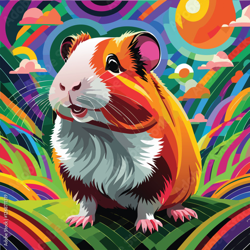 Guinea Pig in the Heart of Nature's Beauty, vector illustration