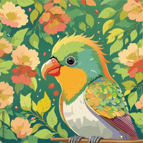 Lovebird in the Heart of Nature's Beauty, vector illustration