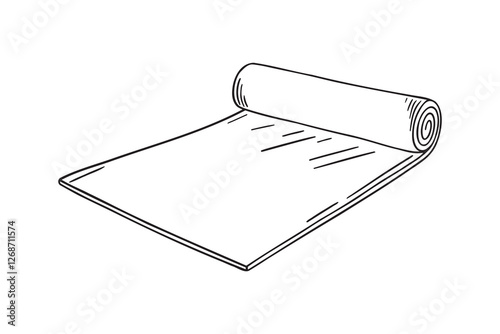 yoga mat rolled doodle hand drawn icon. Pilates mat yoga outline drawing line clipart symbol. Mat for stretching, balance, sport, body toning, fitness mat, gymnasium.