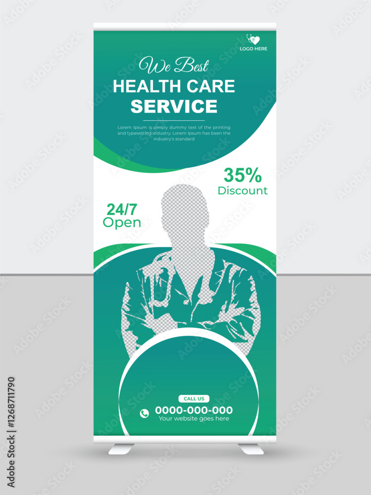 Fototapeta premium Medical health and service rollup banner standee design