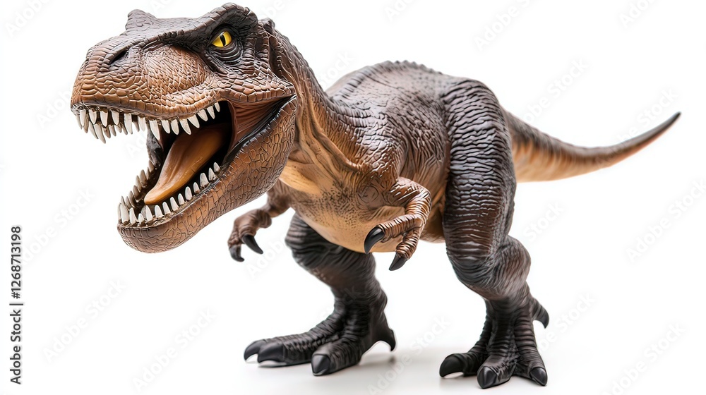 Fototapeta premium Close-up of a fierce T-Rex figurine with sharp teeth, capturing its menacing essence and primal power.