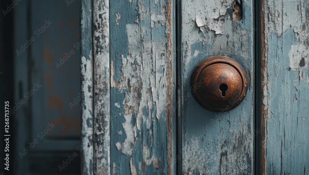 Rusty Door Knob on Weathered Blue Door Rusty Door Knob on Weathered Blue Door