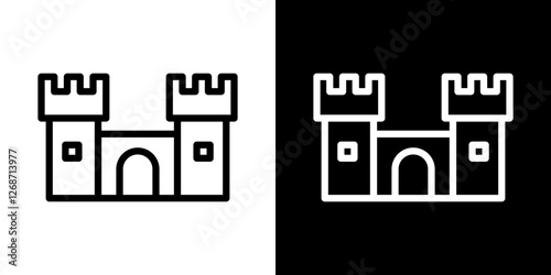 Castle icons vectors set in stroke line style.