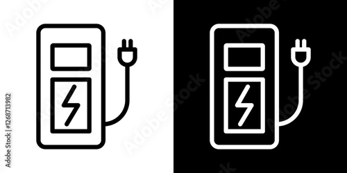 Charging station icons vectors set in stroke line style.