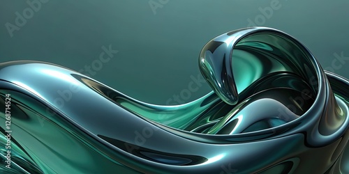 Abstract Teal and Silver Liquid Form