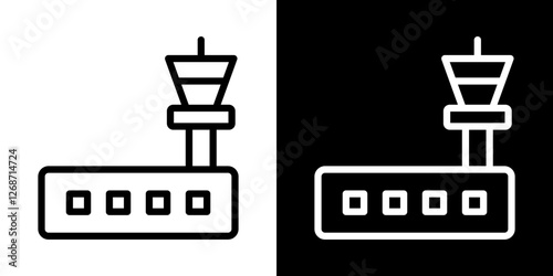 Flight control tower icons vectors set in stroke line style.