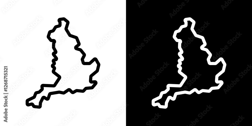 Map of england icons vectors set in stroke line style. Map of england icons vectors set in stroke line style.