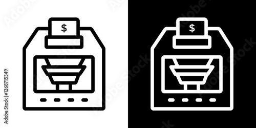 Money counting machine icons vectors set in stroke line style.
