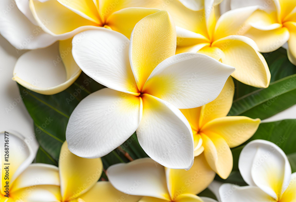 fresh yellow and white plumeria on white background
