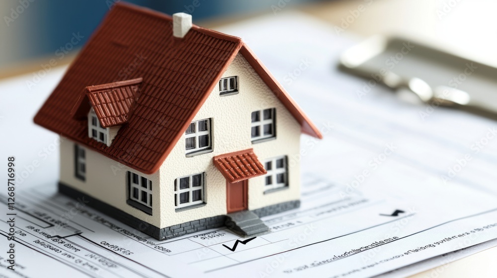 Home Model On Documents With Checkmark. Concept Of Property Investment. Home Model On Documents With Checkmark. Concept Of Property Investment.