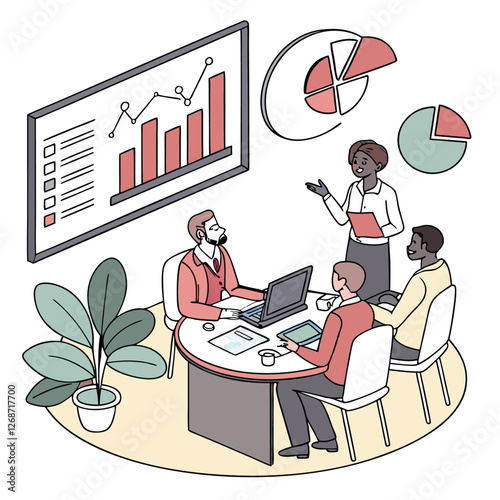 Business meeting scene with diverse professionals in discussion