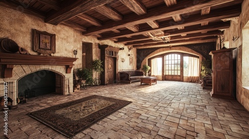 Elegant and Spacious Living Room of Medieval Nobles Interior Design