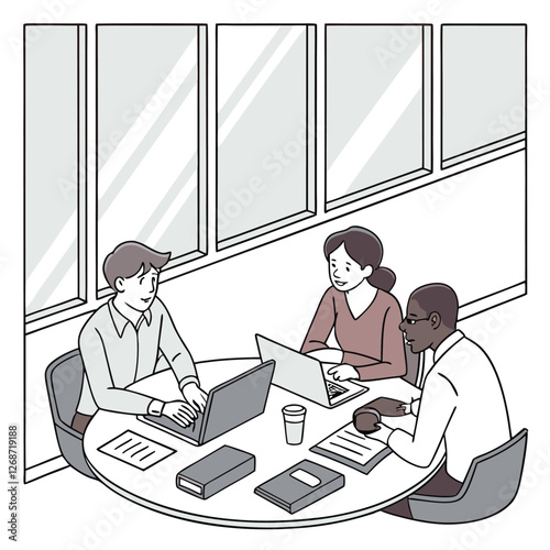 Business meeting scene with diverse professionals in discussion