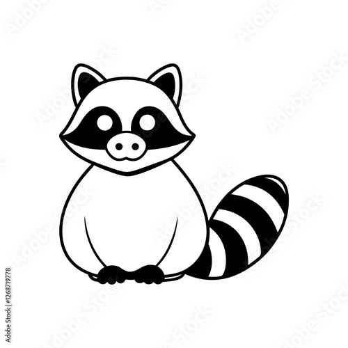 Cute Raccoon Silhouette Logo, Black and White Vector Illustration