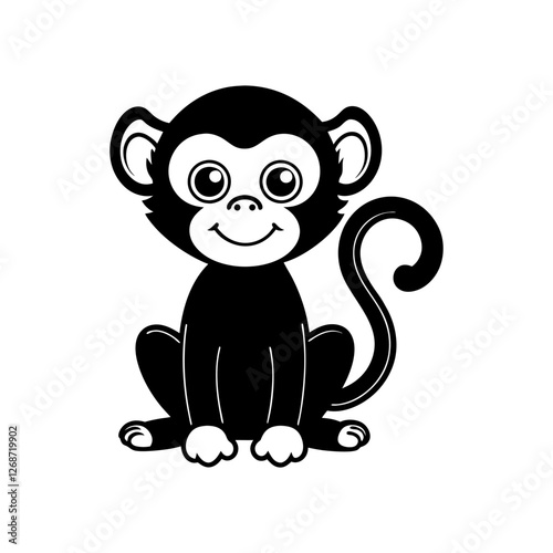 Cute Monkey Silhouette Vector Illustration – Black and White Animal Icon