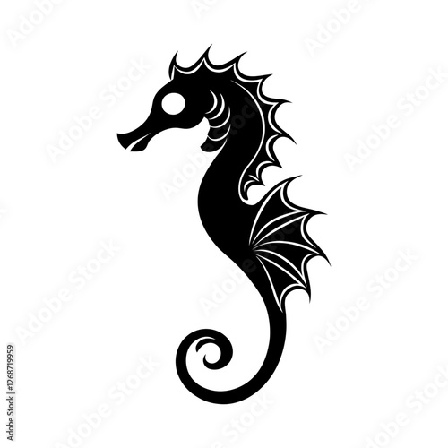 Elegant Seahorse Silhouette Vector Illustration, Black and White Stylized Marine Design