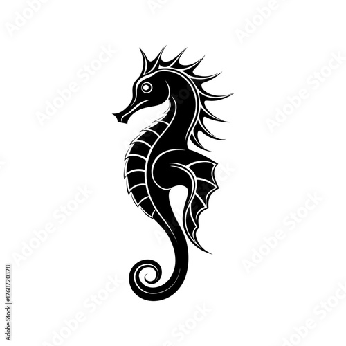 Elegant Seahorse Silhouette Vector Illustration, Black and White Stylized Marine Design