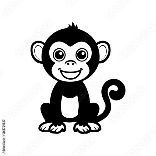Cute Monkey Silhouette Vector Illustration – Black and White Animal Icon