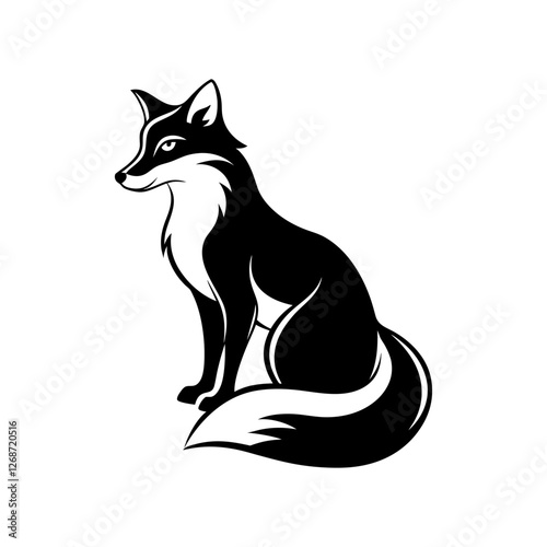 Elegant Sitting Fox Silhouette Vector Illustration in Black and White