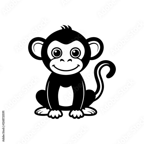 Cute Monkey Silhouette Vector Illustration – Black and White Animal Icon