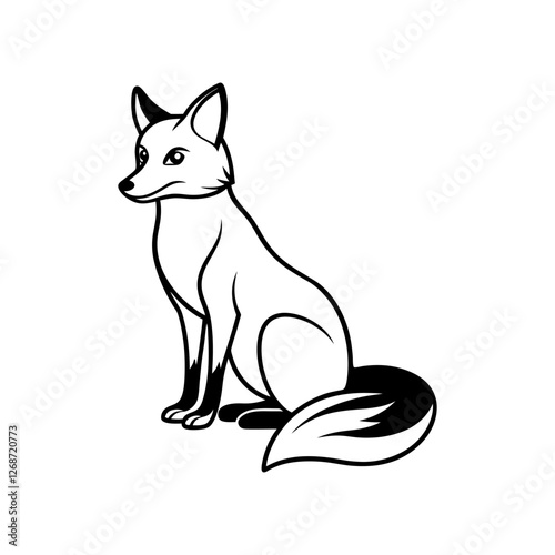 Elegant Sitting Fox Silhouette Vector Illustration in Black and White