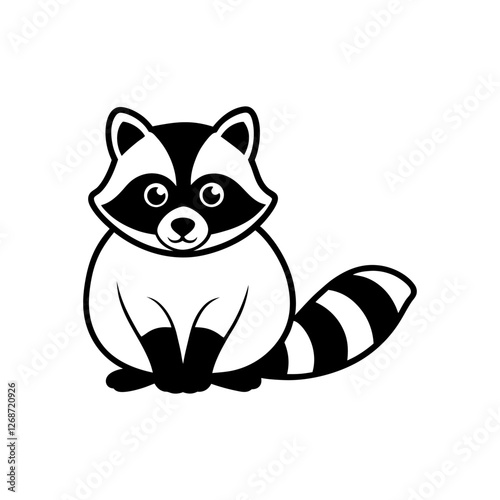 Cute Raccoon Silhouette Logo, Black and White Vector Illustration