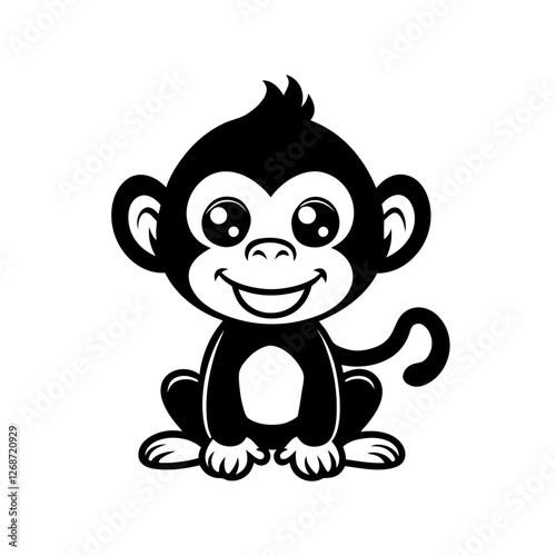 Cute Monkey Silhouette Vector Illustration – Black and White Animal Icon