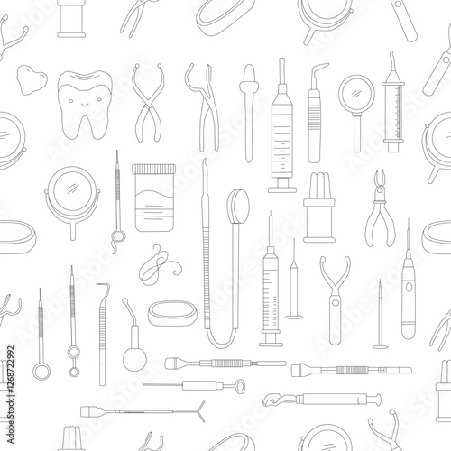Seamless Pattern with Dental Icons. Vector set of design templates and elements for Dental. Seamless patterns with linear icons related to Dental.