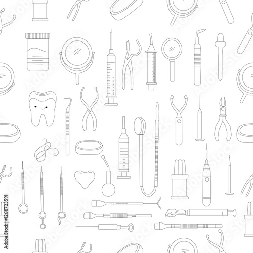 Seamless Pattern with Dental Icons. Vector set of design templates and elements for Dental. Seamless patterns with linear icons related to Dental.