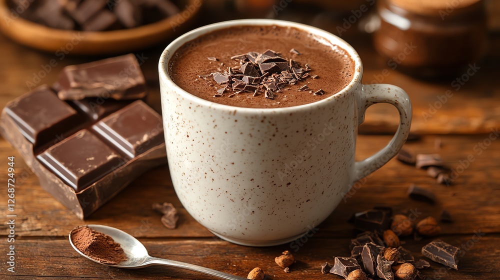Fototapeta premium Warm Delicious Hot Chocolate Drink Cocoa Mug cup dark milk food cozy 