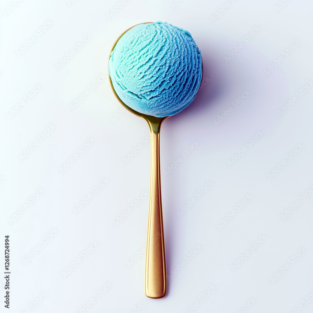 Scoop of blue icecream on a golden spoon. Scoop of blue icecream on a golden spoon.