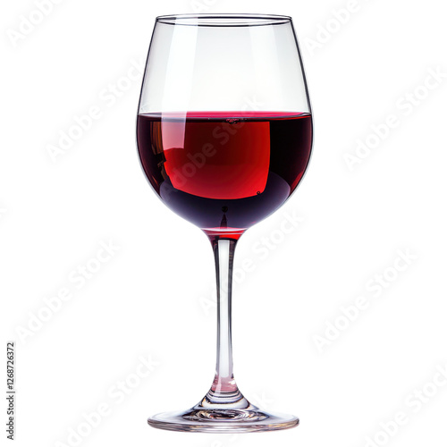A crystal wine glass filled with deep red wine, showcasing its elegant shape and rich color.