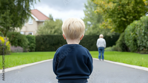Wallpaper Mural Toddler watching adult walk away on driveway Torontodigital.ca
