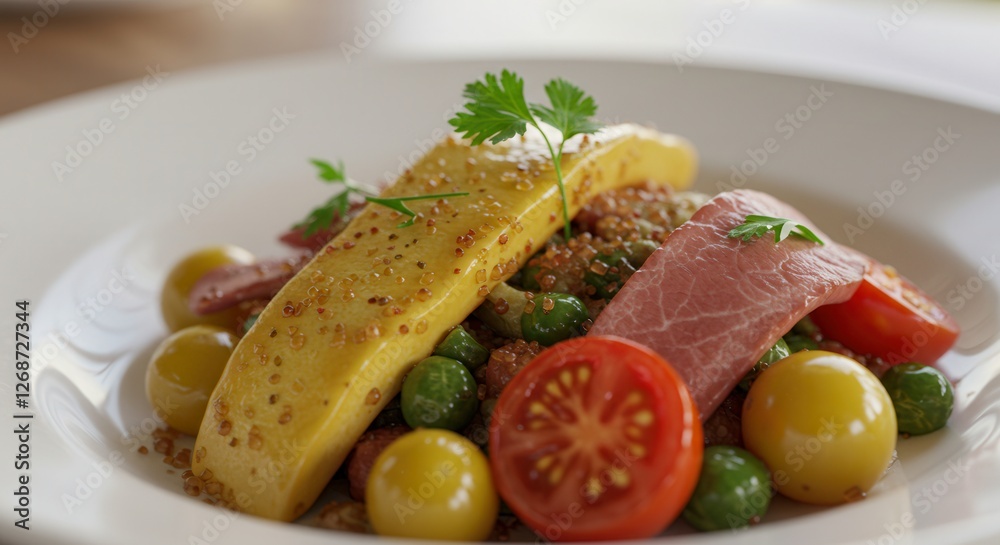 Quinoa Salad Plate with Mango, Prosciutto, Tomatoes and Fresh Herbs Quinoa Salad Plate with Mango, Prosciutto, Tomatoes and Fresh Herbs