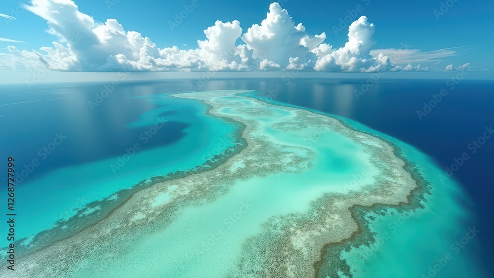 Aerial view of a tropical coral reef in clear turquoise ocean water Aerial view of a tropical coral reef in clear turquoise ocean water