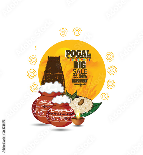 Happy Pongal festival of Tamil Nadu India for card, banner background.