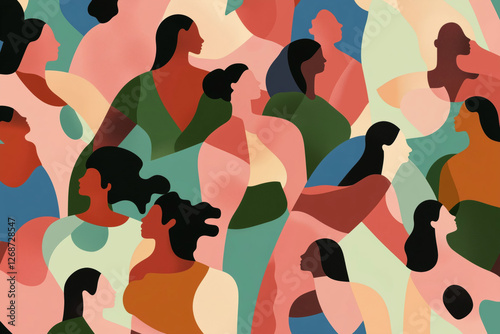 Colorful abstract illustration depicting a diverse group of women