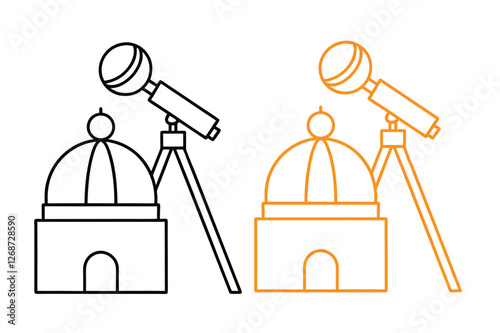 Hilal Observation, moon sighting Vector Line Icon Design, Hilal Observation, vector silhouette man and children moslem look first start day ramadan moon hilal with telescope while in the evening at is